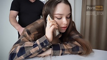 Amateur Brunette Gets Surprised By Stepbrother During Phone Call