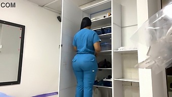 Latina Nurse Massages And Records Voluptuous Patient'S Back